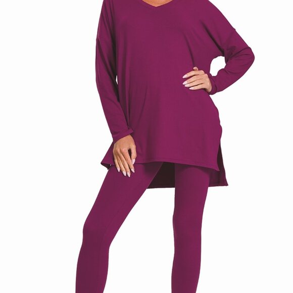 V‑Neck Long‑Sleeve Loungewear Leggings Set – Buttery Soft Brushed DTY Microfiber - Picture 6 of 6